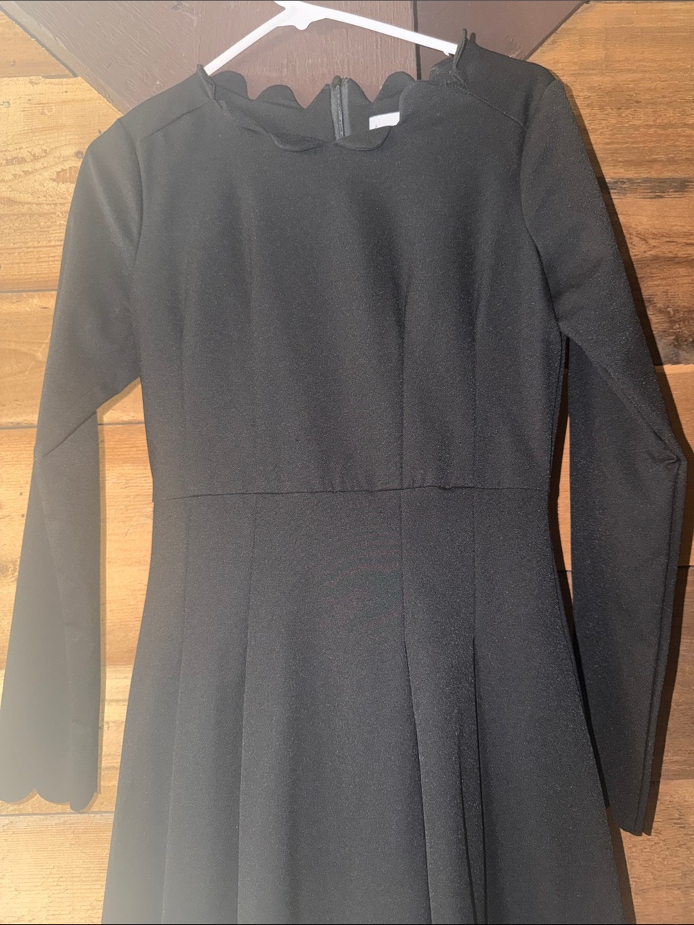 Dainty Jewells Black Long Sleeve Scallop Neck Fit & Flare Dress